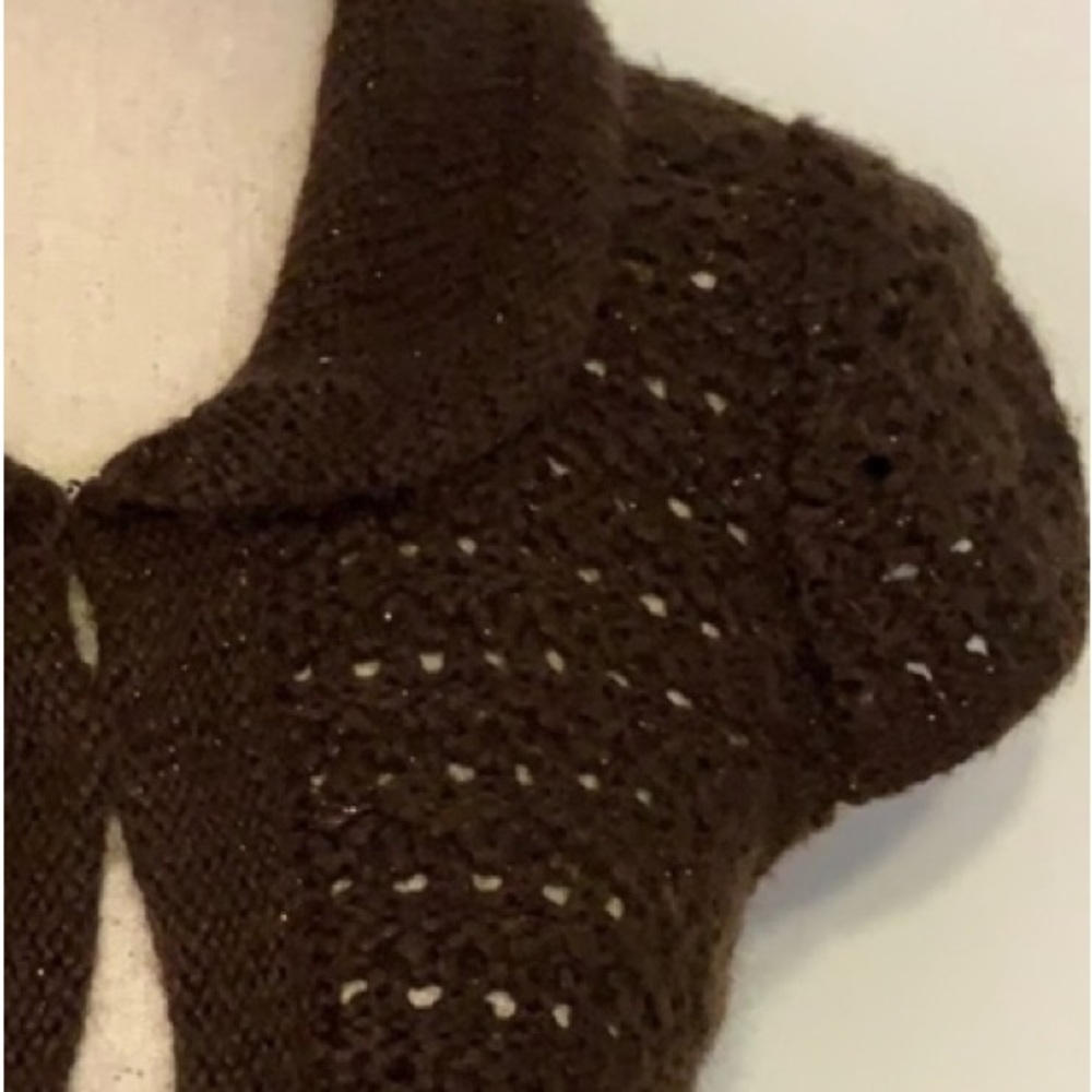 Gap Brown Gold Sparkle Crochet Sweater Shrug Top - Picture 4 of 10